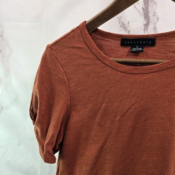 Sanctuary Shirt Womens Small Rust Burnt Orange Tee Knot Twist Boxy Crop - Picture 2 of 11